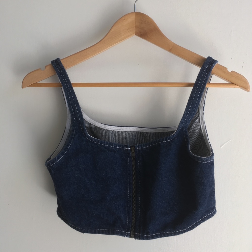 ASOS denim crop top darkwash blue contrast stitch